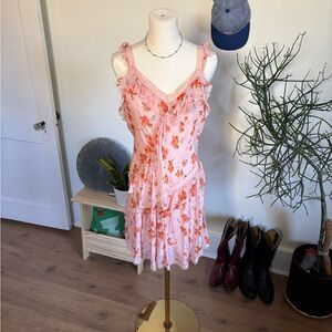 LoveShackFancy Pink Floral Ruffle Mini Dress